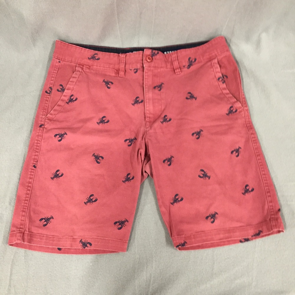 Rugby University Mens 32 Pink Lobster Embroidered Stretch Chino Shorts Coral